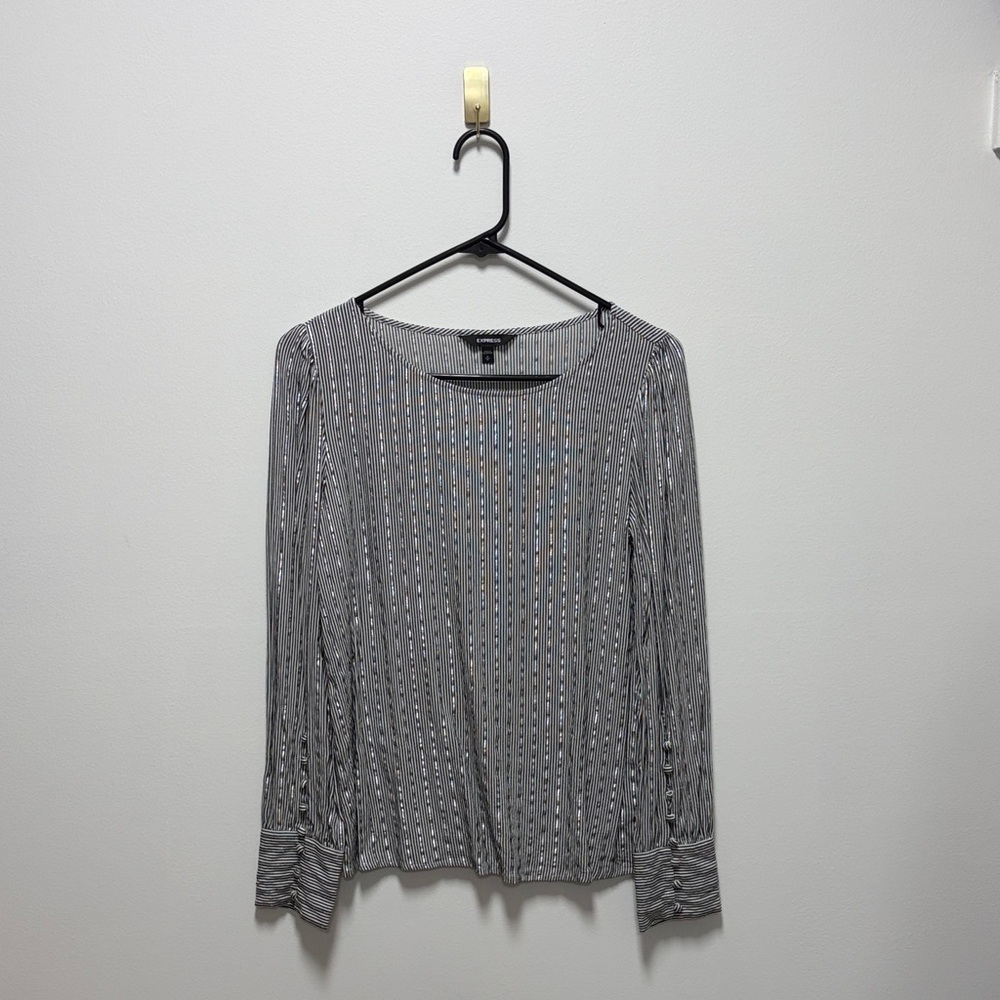 Express Black and White Striped Blouse